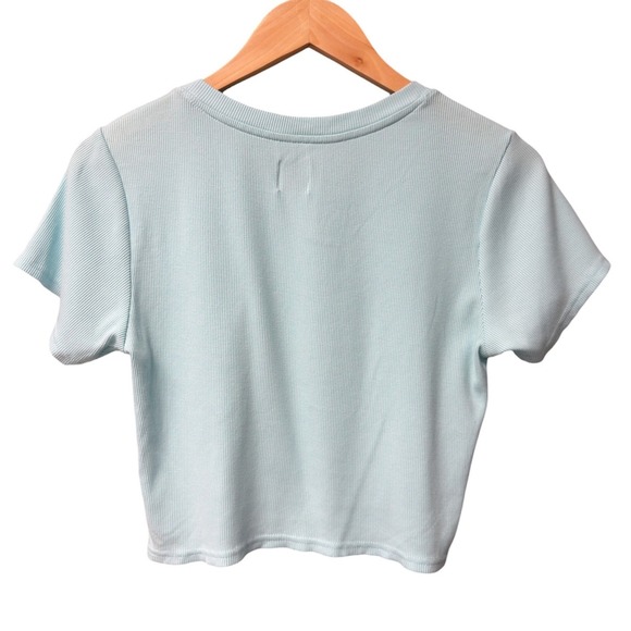 Boys Lie Read Receipts Crop Rib Graphic T-Shirt Blue Womens Size M Casual - Picture 4 of 8